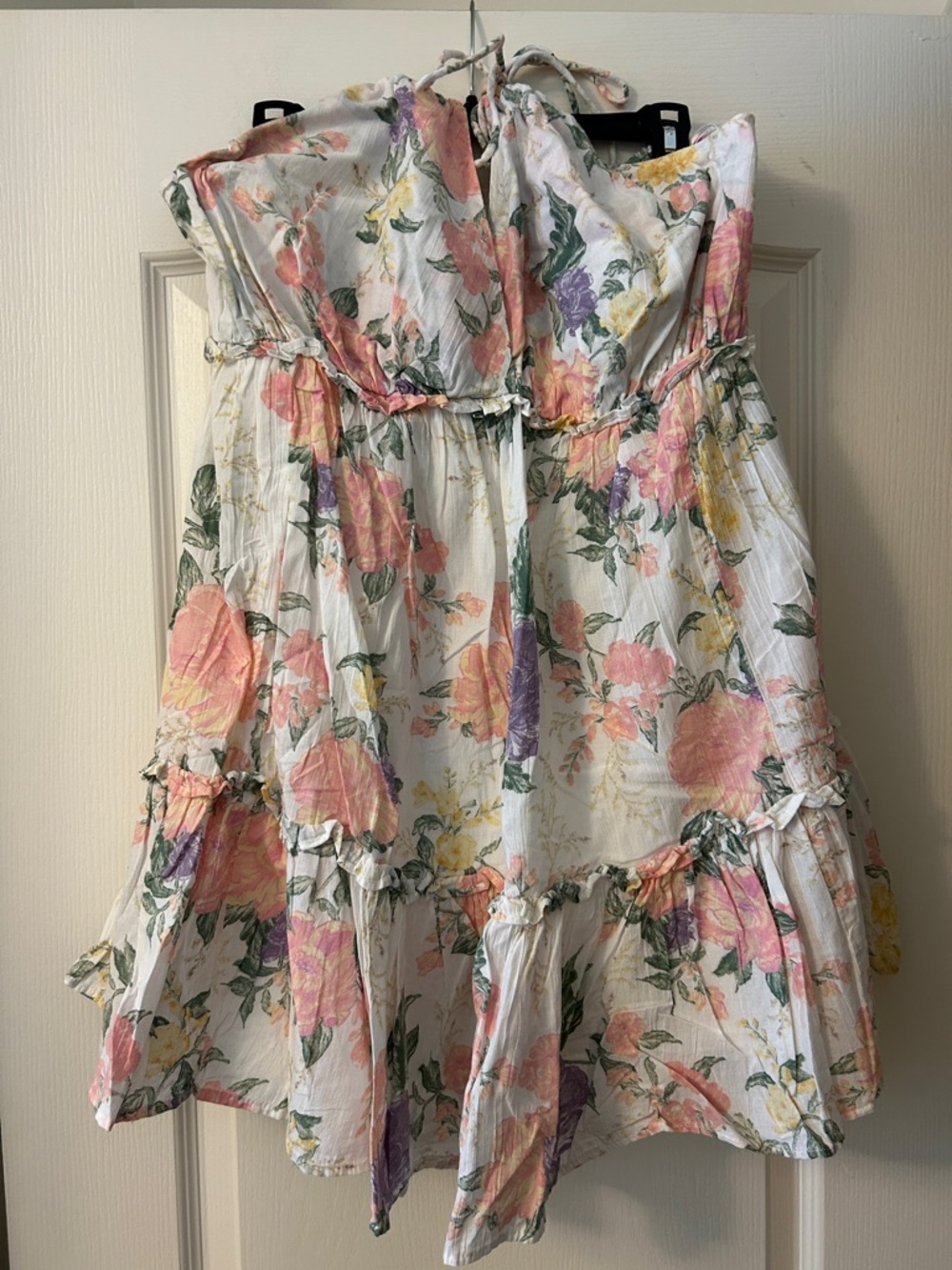 H&M Cream Tiered Floral Sundress with Pink, Yellow & Purple Blooms